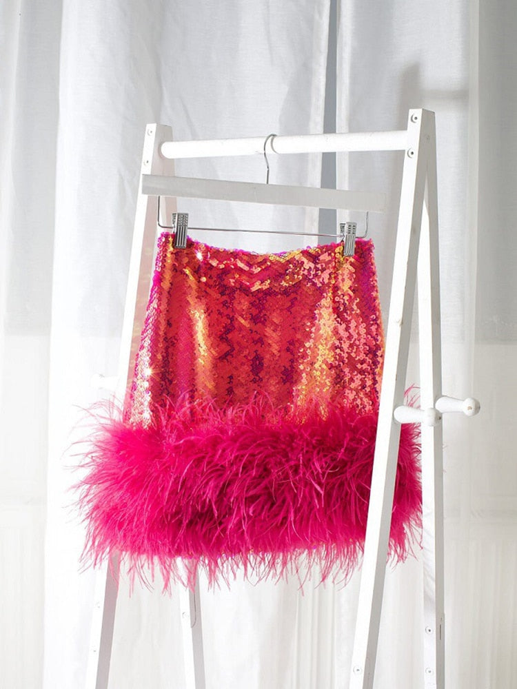 Levoire | Jupe En Plumes Une Jupe Festive Avec Des Détails Uniques Rose