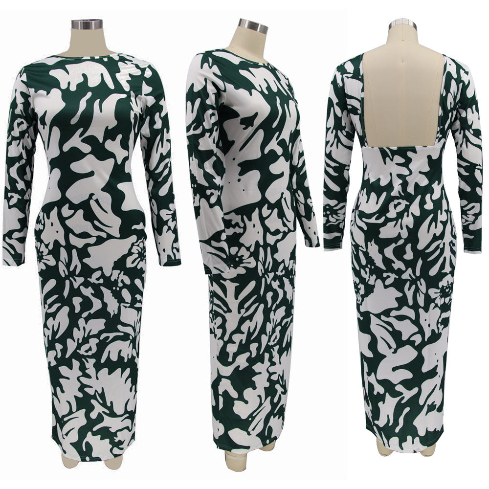 Levoire | Imprimé De Feuille Robe Maxi À Manches Longues Col O
