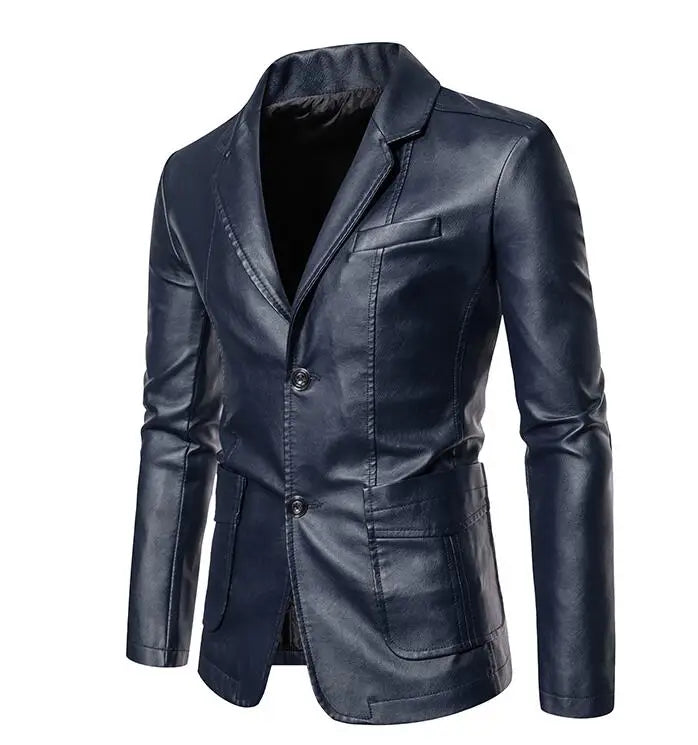 Levoire | Blazer En Cuir Classique Pour Hommes Bleu foncé