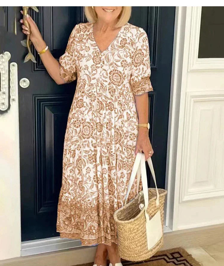 Levoire | Imprim Floral Robe Chic Confort Cognac