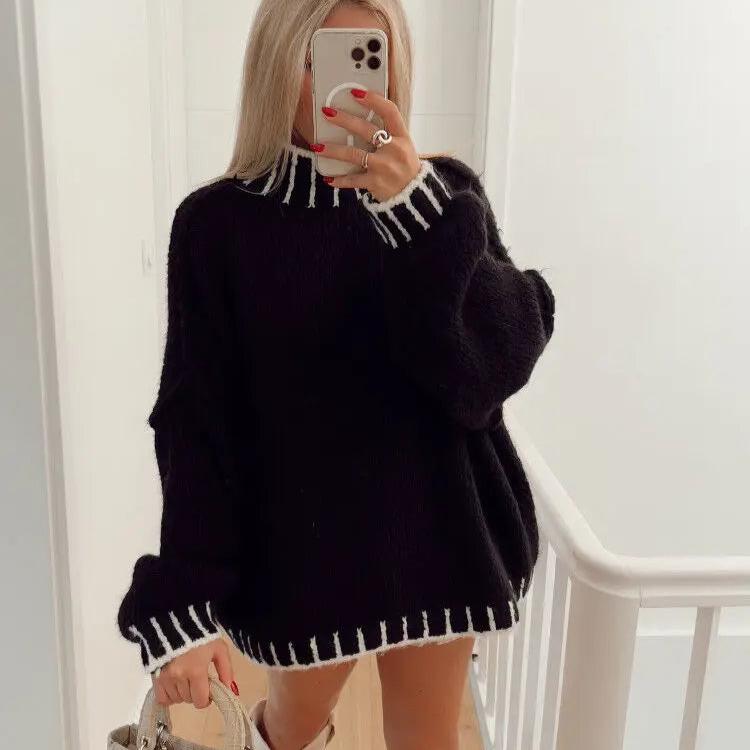 Levoire | Pull long décontracté à manches longues chaud et confortable Noir