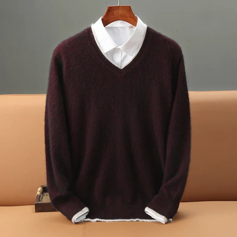Levoire | Pull Classique Pour Homme En Laine Avec Col En V Bordeaux