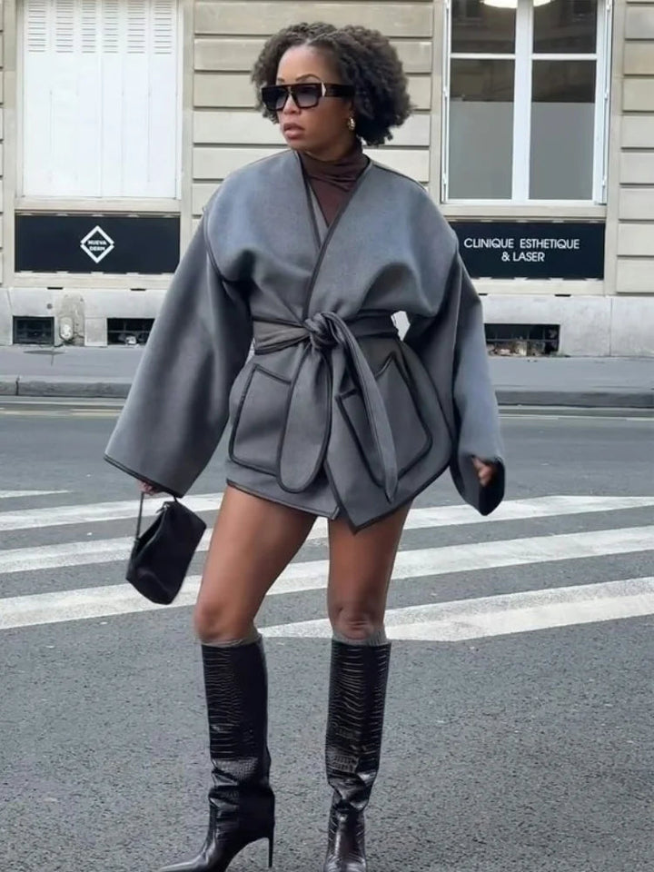Levoire | V-Décolleté Veste À Ceinture À Manches Longues