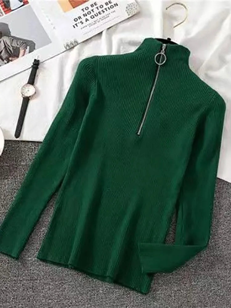 Levoire | Pull Vintage Femme Avec Zip Vert Taille Unique