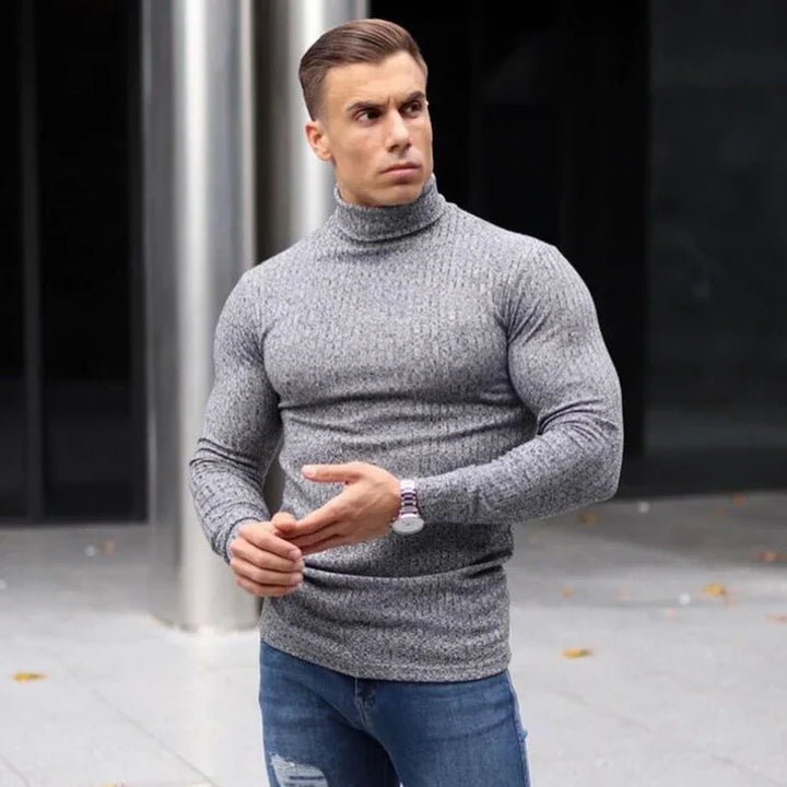 Levoire | Décontracté Slim Fit Homme Pull En Maille Côtelée Gris