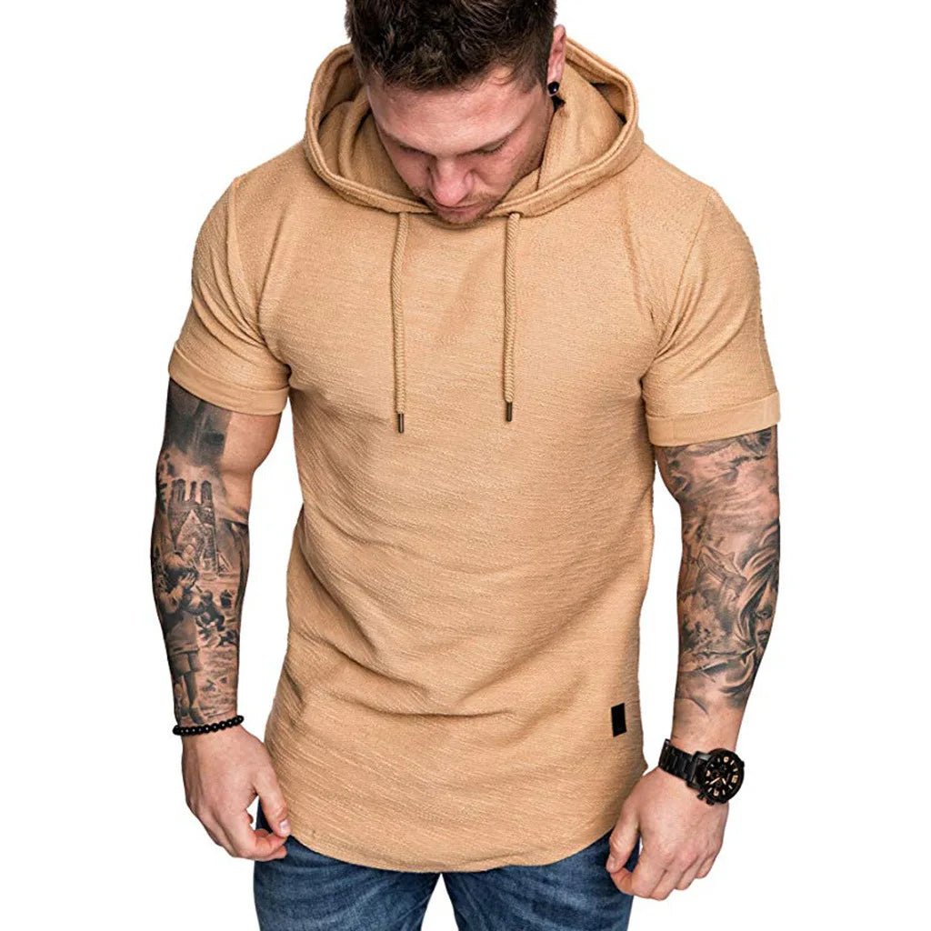 Levoire | Sweat à Capuche Homme Manches Courtes avec Cordon Kaki