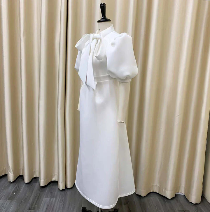 Levoire | Col Côté Bouffant Manches Courtes Robes Longues