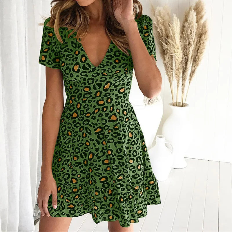 Levoire | Robe D'Été Mini Avec Motif Léopard Vert
