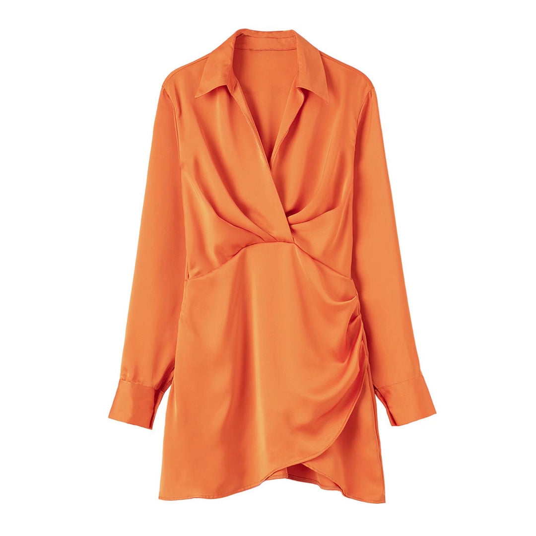 Levoire | Robe Satinée Rose Manches Longues Orange