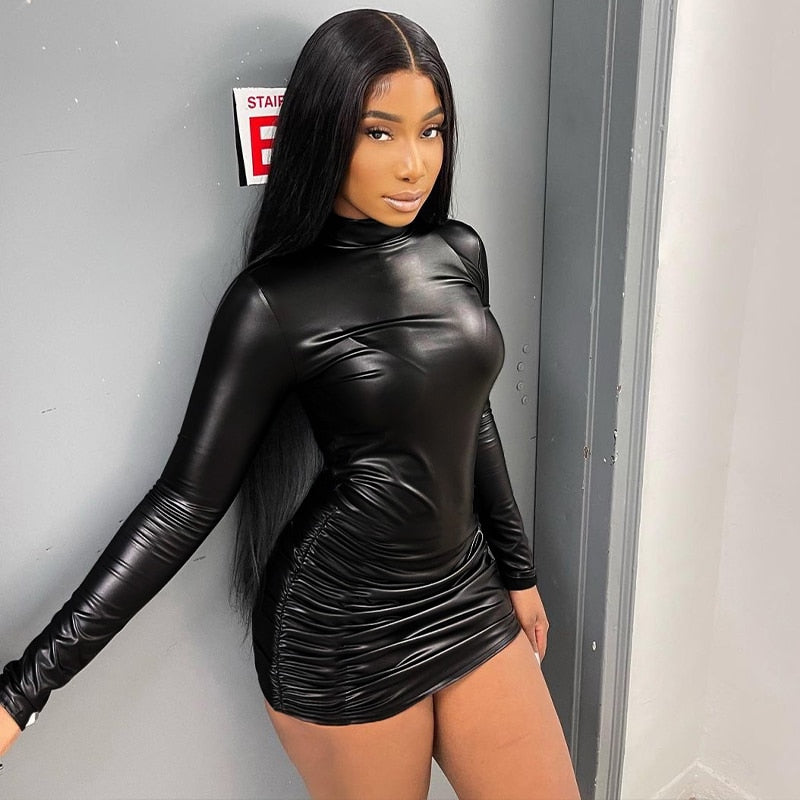 Levoire | Trois Cuirs Robes Mini Bodycon À Manches Longues Noir