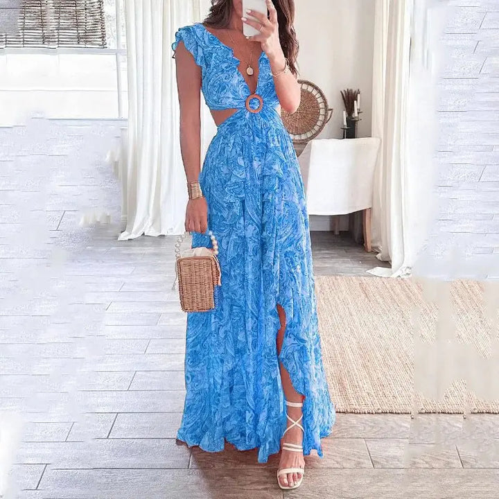 Levoire | Robe Élégante Sexy Profondément Découpée Avec Dos Ouvert Bleu