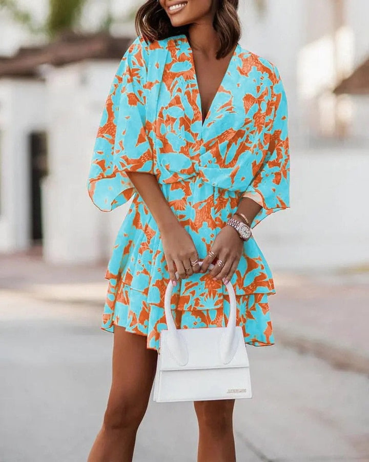 Levoire | Robe Femme À Encolure En V Courte Avec Manches Mi-Longues Vert