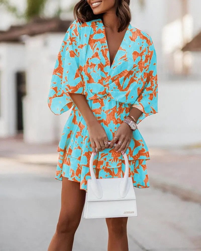 Levoire | Robe Femme Courte Avec Décolleté En V Et Manches Mi-Longues Vert