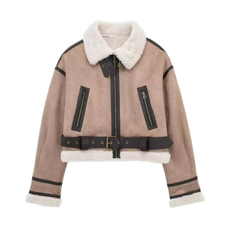 Levoire | Veste En Polaire À Manches Longues Doublée Avec Ceinture Et Fermeture Éclair Khaki