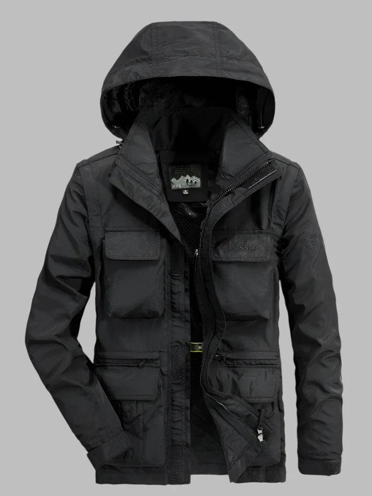 Levoire | Manteau Multi Poches Long Avec Capuche Pour Hommes Noir