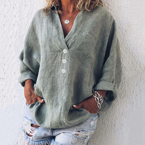 Levoire | Blouse En Lin Confortable Avec Détail De Bouton Pour Femmes