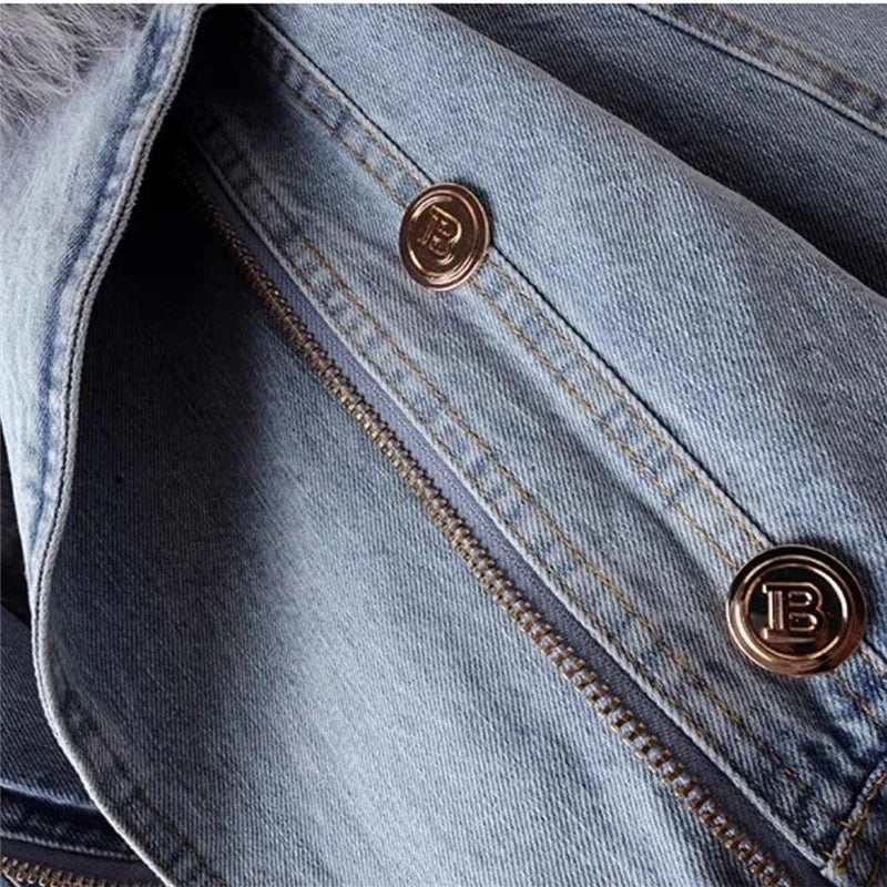 Levoire | Veste en denim à col en fausse fourrure