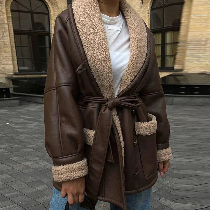 Levoire blouson en cuir avec fourrure Braun