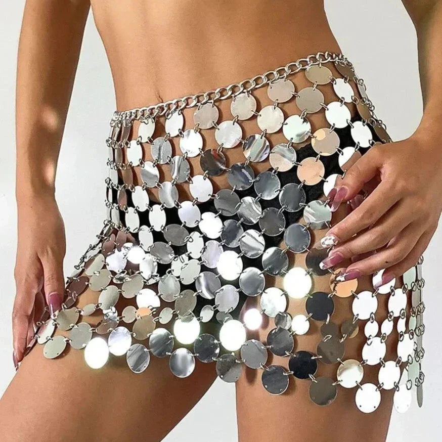 Levoire | Jupe Mini Paillettes Brillantes Argent