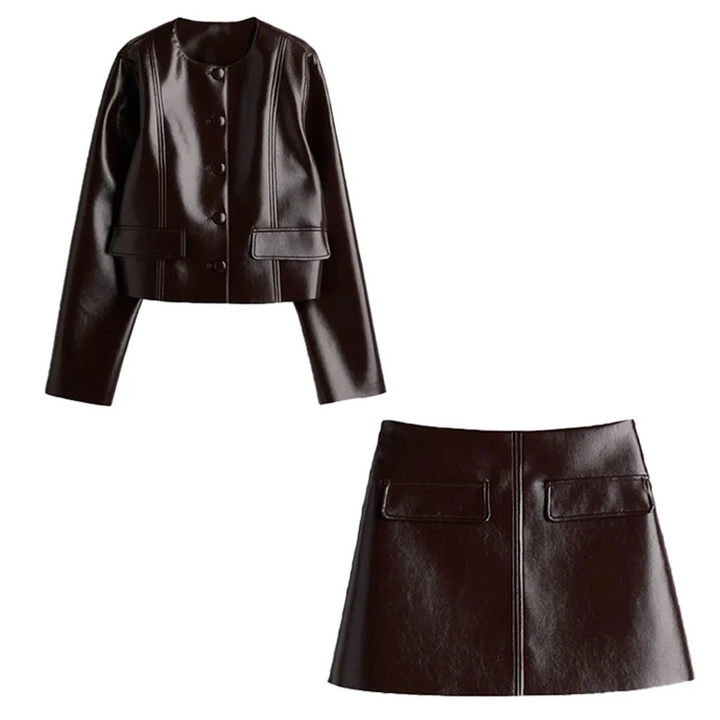 Levoire | Veste Bordeaux Ensemble Jupe Courte O-Cou-Combinaisons
