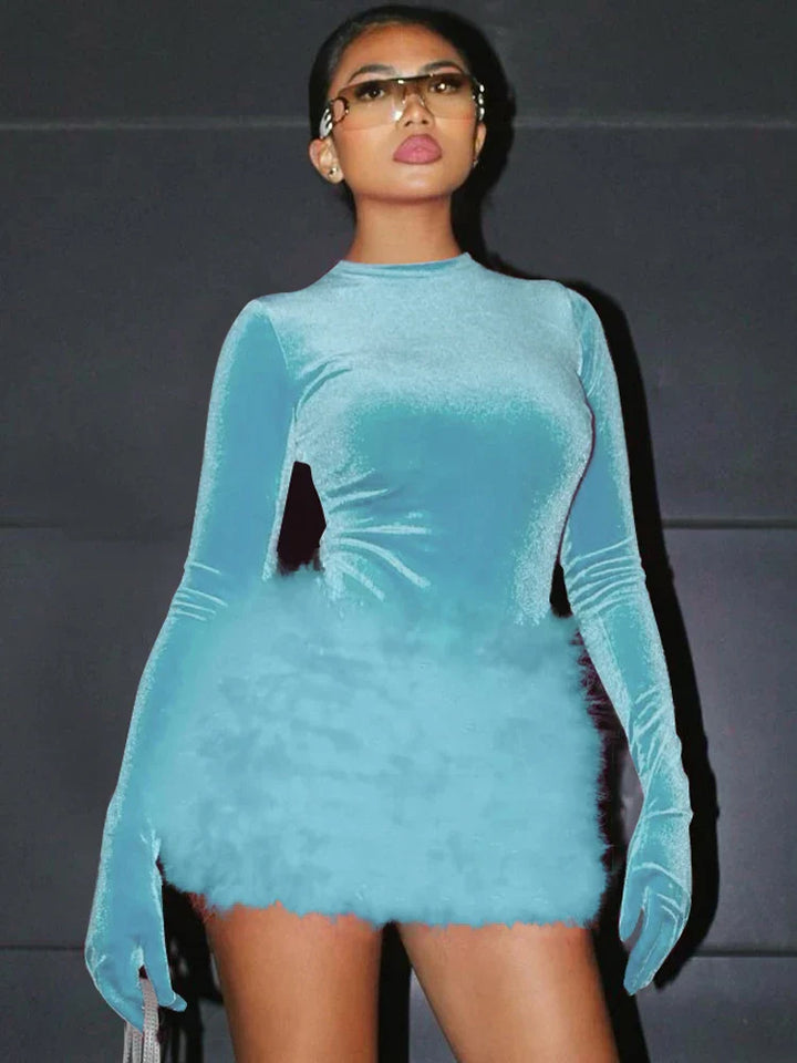 Levoire | Velours Manche Longue Gants Unis Bleu