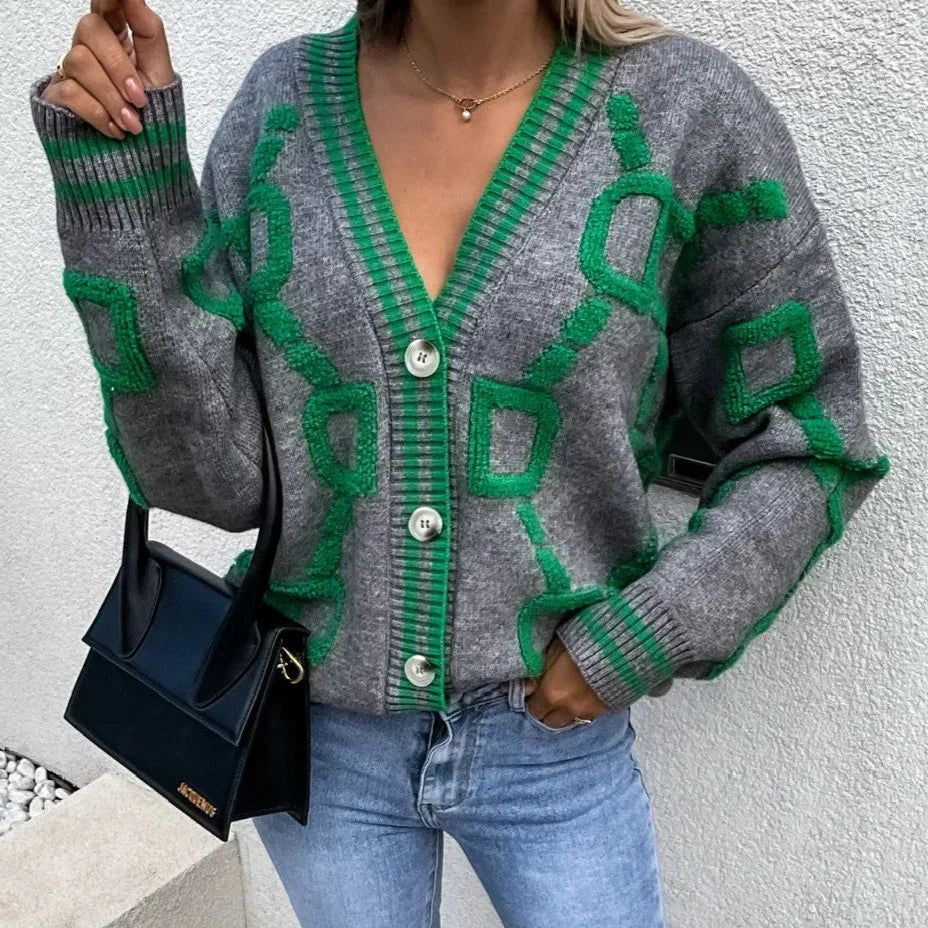Levoire | Veste Tricot Tendance Avec Design Géométrique Gris