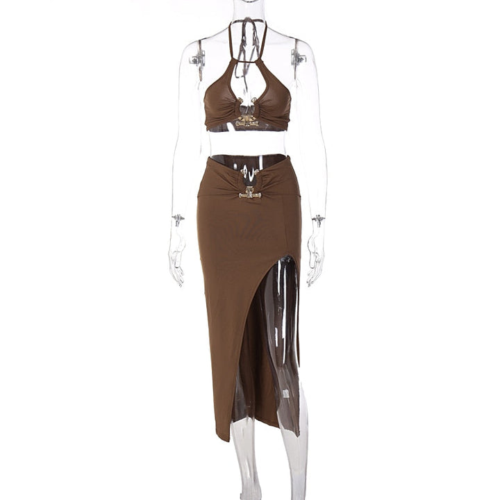 Levoire | Crop Satin Sans Manches & Couture Latérale Midi Robes