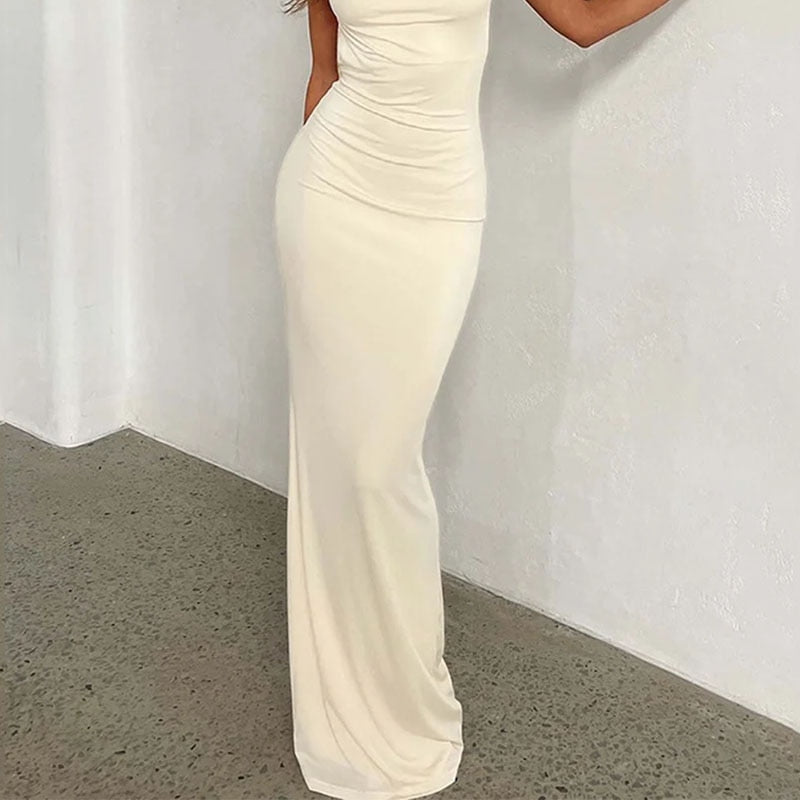 Levoire | Blanc Off-Shoulder Ouvert Dos Maxi Robe