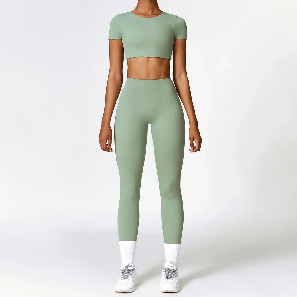 Levoire | Ensemble Complet De Leggings À Jambes Slid Et Top À Manches Courtes Vert