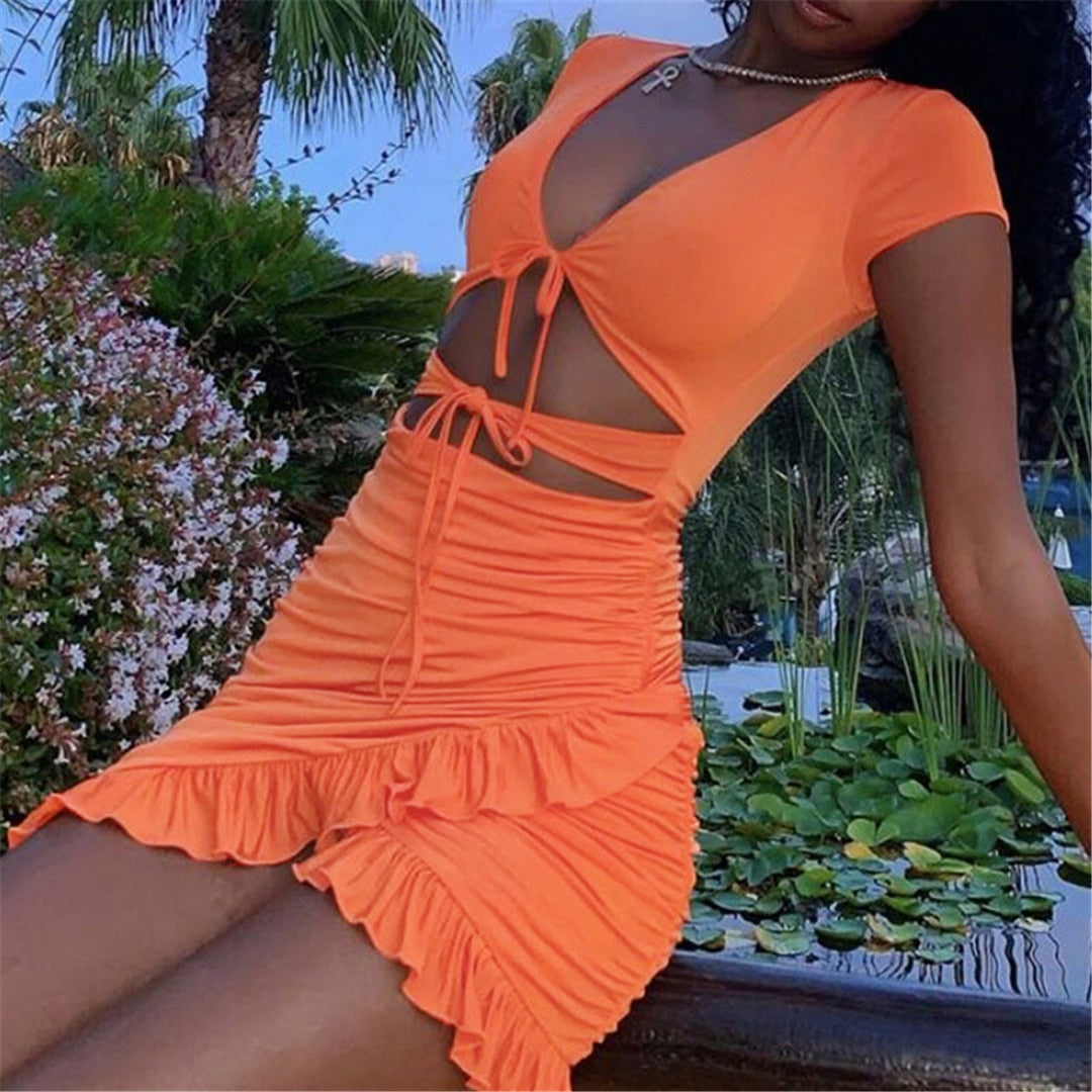 Levoire | Dyp V-Mini Robe Sans Manches Ceinture Ajustable