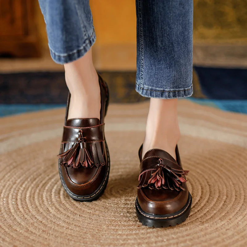 Levoire | Premium Cuir Oxford Bureau Femme Élégants Loafers Braun