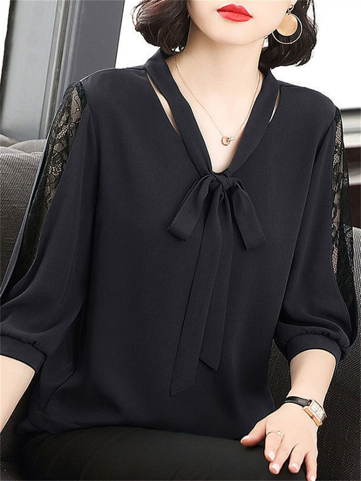 Levoire | Chemise À Col Perlé Central Avec Des Manches En Dentelle Noir