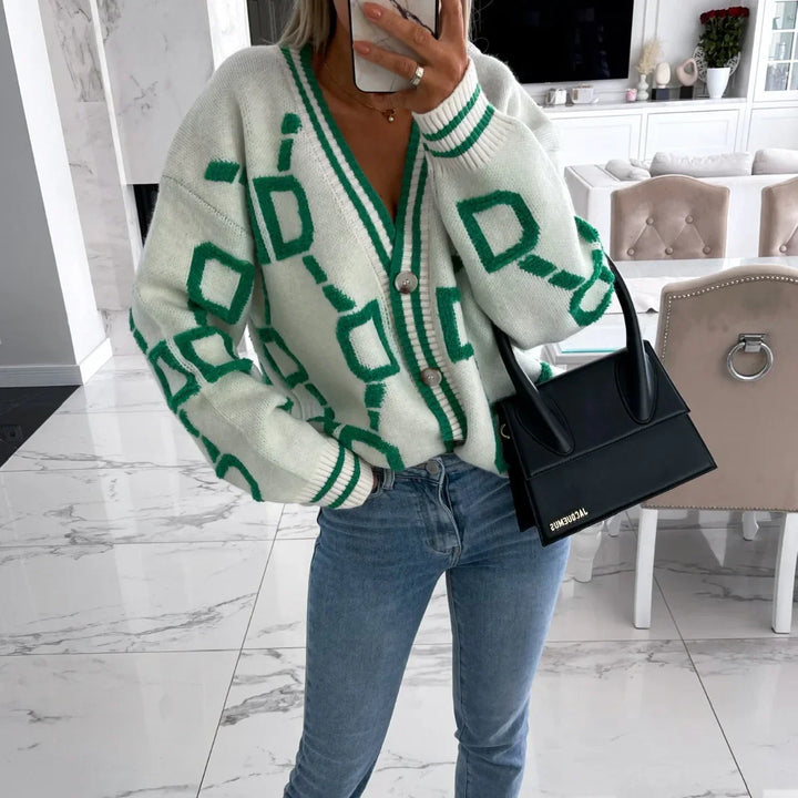 Levoire | Veste Tricot Tendance Avec Design Géométrique Blanc