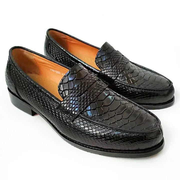Levoire | Mocassins De Luxe En Cuir Noir Avec Imprimé En Peau De Serpent