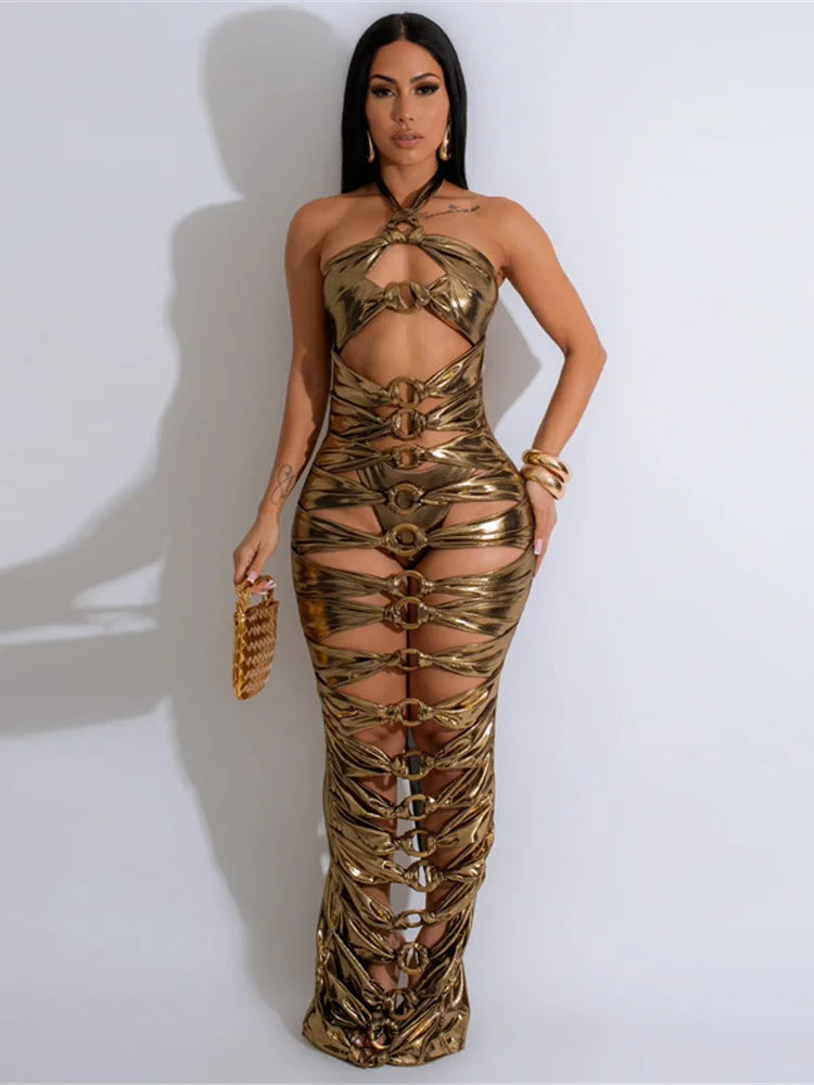 Levoire | Halter Métal Boucle Pouce Dos Longues Robes Khaki