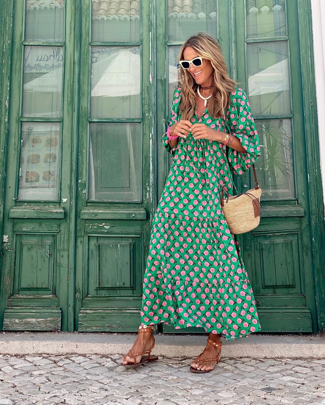 Levoire | Robe Longue Bohème Chic Vert-Rose