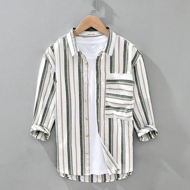 Levoire | Chemise Casual Rayee Intemporelle Hommes Vert