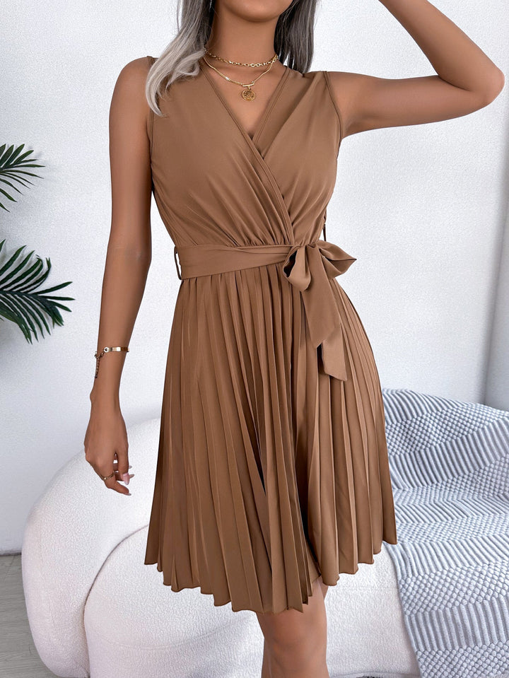 Levoire | Robe Mini Plissee Elegante Et Confortable Marron Femmes