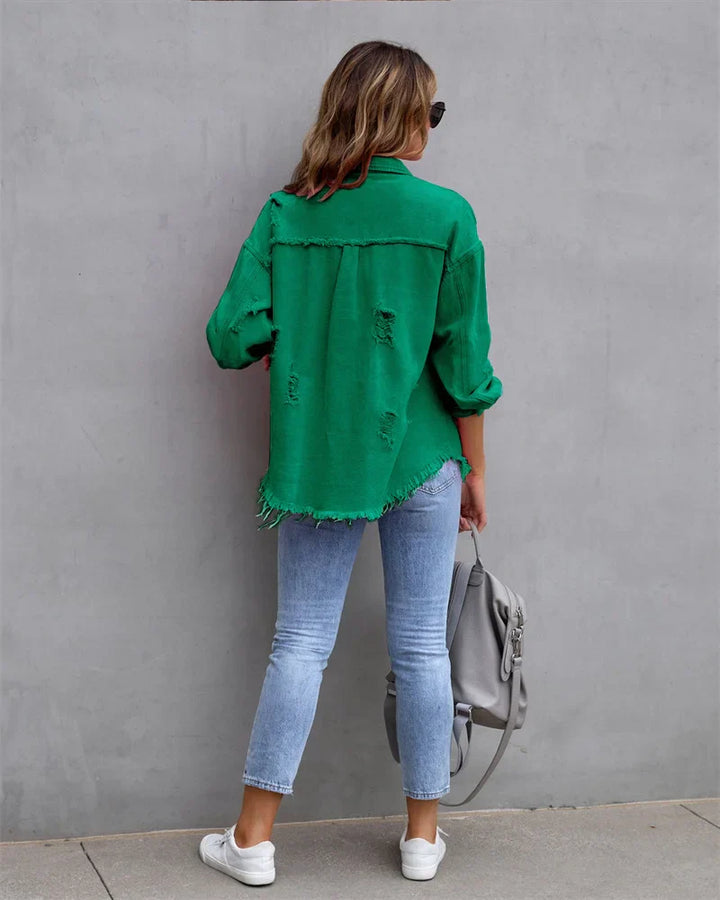 Levoire | Veste En Jean Avec Bords Bruts, Printemps, Rose, Orange, Violet