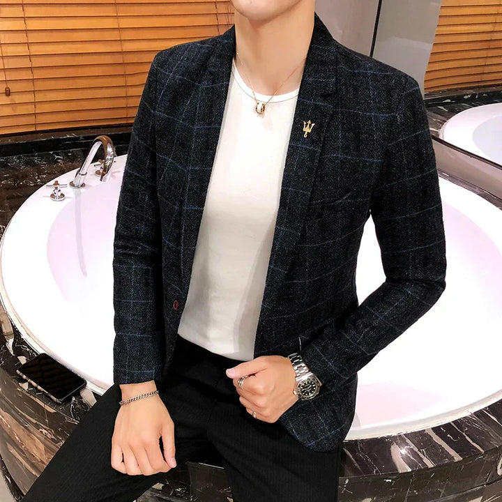 Levoire | Blazer Pour Hommes À Motif Élégant Pour Toutes Les Occasions Bleu foncé