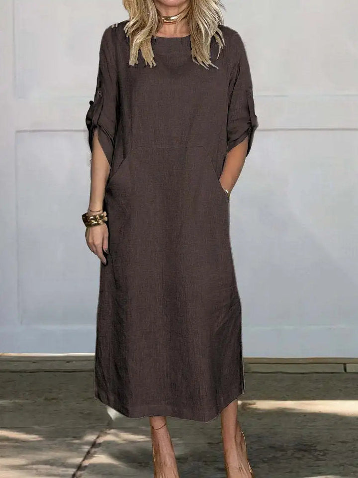 Levoire | Robe en lin confortable avec poche Marron