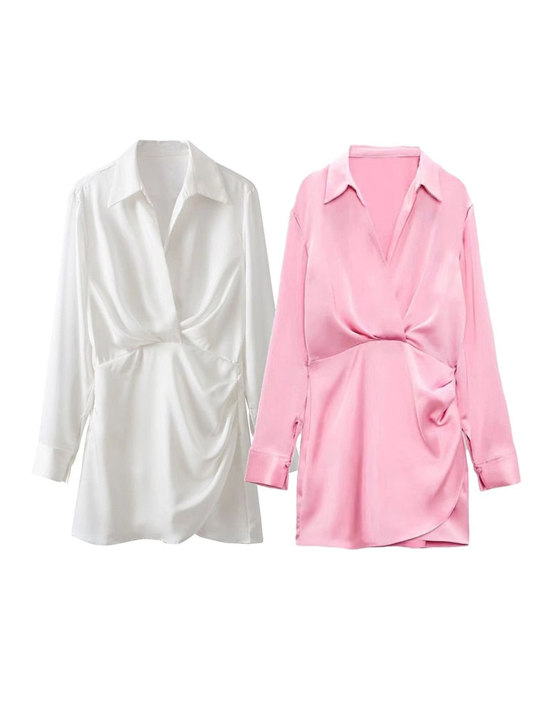 Levoire | Robe Satinée Rose Manches Longues