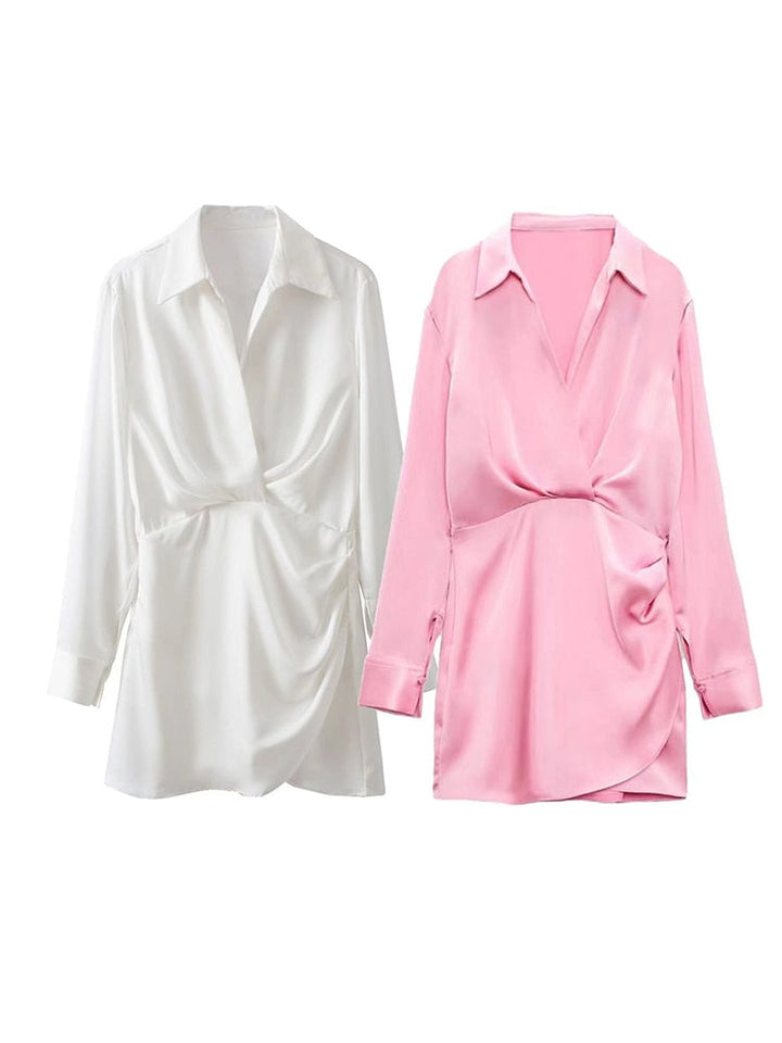 Levoire | Robe Satinée Rose Manches Longues
