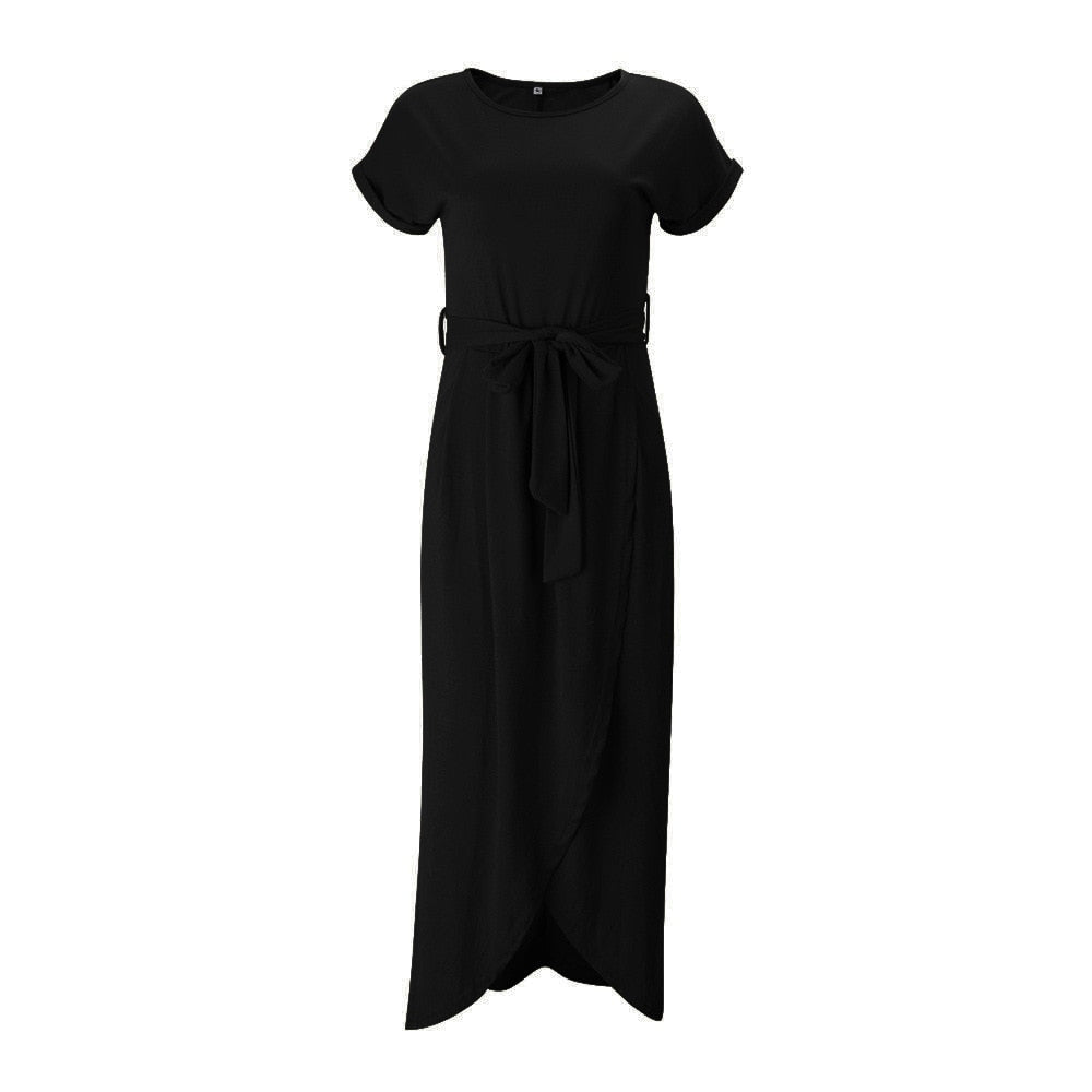 Levoire | Robe Maxi Avec Ceinture Et Fente Pour Dames Noir