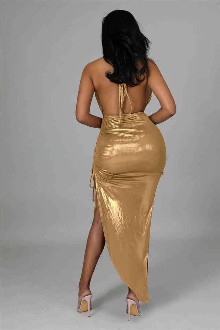 Levoire | Top À Dos Ouvert En Paillettes Fente Haute Robe Froncée Narbinding