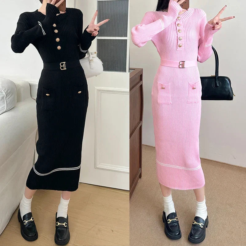 Levoire | Robe Tricotée Avec Ceinture Et Boutons