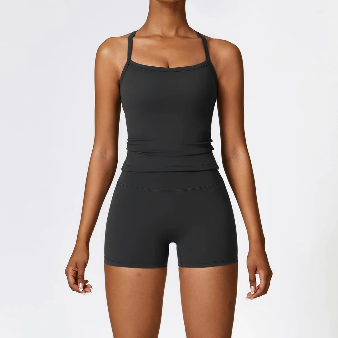 Levoire | Ensemble De Homewear Leggings Courtes Et Top À Bretelles Noir