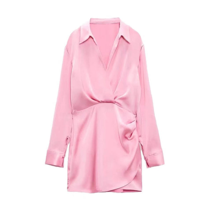 Levoire | Robe Satinée Rose Manches Longues Rose