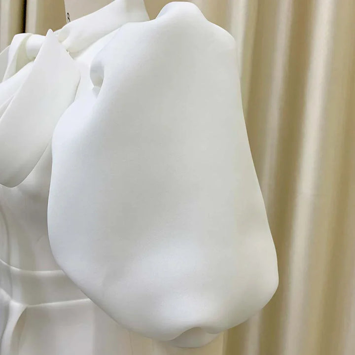 Levoire | Col Côté Bouffant Manches Courtes Robes Longues