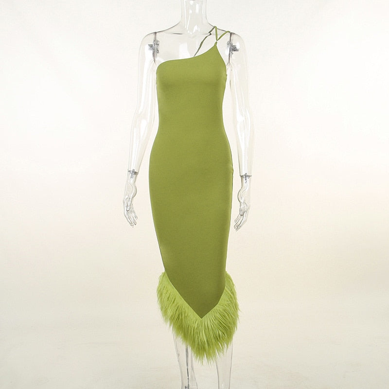 Levoire | Robe En Plumes Simple Sans Manches Vert